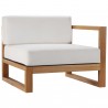Modway Upland Outdoor Patio Teak Wood 3-Piece Sectional Sofa Set - Natural White - Left Armchair in Front Side Angle