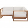 Modway Upland Outdoor Patio Teak Wood 3-Piece Sectional Sofa Set - Natural White - Set in Front Angle
