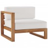 Modway Upland Outdoor Patio Teak Wood 3-Piece Sectional Sofa Set - Natural White - Right-Arm Chair in Front Side Angle