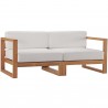 Modway Upland Outdoor Patio Teak Wood 2-Piece Sectional Sofa Loveseat - Natural White - Set in Front Side Angle