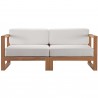 Modway Upland Outdoor Patio Teak Wood 2-Piece Sectional Sofa Loveseat - Natural White - Set in Front Angle