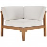 Modway Bayport Outdoor Patio Teak Wood 3-Piece Sectional Sofa Set - Natural White - Corner Chair in Front Angle