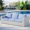Modway Convene Outdoor Patio Sofa in Light Gray Light Blue - Lifestyle