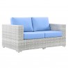 Modway Convene Outdoor Patio Loveseat - Light Gray Light Blue - Front Side Angle