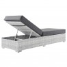 Modway Convene Outdoor Patio Chaise in Light Gray Charcoal - Reclined in Back Side Angle