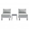 Modway Shore Sunbrella® Fabric Outdoor Patio Aluminum 3 Piece Set - Silver Gray - Set in Front Angle