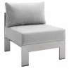Modway Shore Sunbrella® Fabric Outdoor Patio Aluminum 3 Piece Set - Silver Gray - Armless Chair in Front Side Angle - Modway Shore Sunbrella® Fabric Outdoor Patio Aluminum 3 Piece Set - Silver Gray - Armless Chair in Front Side Angle