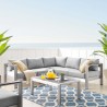 Modway Shore Sunbrella® Fabric Outdoor Patio Aluminum 4 Piece Sectional Sofa Set - Silver Gray - Lifestyle