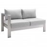 Modway Shore Sunbrella® Fabric Outdoor Patio Aluminum 4 Piece Sectional Sofa Set - Silver Gray - Right-Arm Loveseat in Front Side Angle