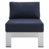 Modway Shore Sunbrella® Fabric Outdoor Patio Aluminum 5 Piece Sectional Sofa Set - Silver Navy -  Armless Chair in Front Angle - Modway Shore Sunbrella® Fabric Outdoor Patio Aluminum 5 Piece Sectional Sofa Set - Silver Navy -  Armless Chair in Front Angle