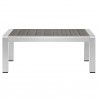 Modway Shore Sunbrella® Fabric Outdoor Patio Aluminum 5 Piece Sectional Sofa Set - Silver Navy -  Coffee Table in Front  Angle