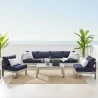 Modway Shore Sunbrella® Fabric Outdoor Patio Aluminum 5 Piece Sectional Sofa Set - Silver Navy -  Lifestyle - Modway Shore Sunbrella® Fabric Outdoor Patio Aluminum 5 Piece Sectional Sofa Set - Silver Navy -  Lifestyle