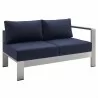Modway Shore Sunbrella® Fabric Outdoor Patio Aluminum 5 Piece Sectional Sofa Set - Silver Navy -  Right-Arm Loveseat in Front Side Angle - Modway Shore Sunbrella® Fabric Outdoor Patio Aluminum 5 Piece Sectional Sofa Set - Silver Navy -  Right-Arm Loveseat in Front Side Angle