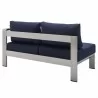 Modway Shore Sunbrella® Fabric Outdoor Patio Aluminum 5 Piece Sectional Sofa Set - Silver Navy -  Right-Arm Loveseat in Back Side Angle - Modway Shore Sunbrella® Fabric Outdoor Patio Aluminum 5 Piece Sectional Sofa Set - Silver Navy -  Right-Arm Loveseat in Back Side Angle