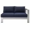 Modway Shore Sunbrella® Fabric Outdoor Patio Aluminum 5 Piece Sectional Sofa Set - Silver Navy -  Right-Arm Loveseat in Front Angle - Modway Shore Sunbrella® Fabric Outdoor Patio Aluminum 5 Piece Sectional Sofa Set - Silver Navy -  Right-Arm Loveseat in Front Angle