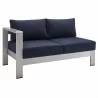 Modway Shore Sunbrella® Fabric Outdoor Patio Aluminum 5 Piece Sectional Sofa Set - Silver Navy -  Left-Arm Loveseat in Front Side Angle - Modway Shore Sunbrella® Fabric Outdoor Patio Aluminum 5 Piece Sectional Sofa Set - Silver Navy -  Left-Arm Loveseat in Front Side Angle
