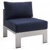 Modway Shore Sunbrella® Fabric Outdoor Patio Aluminum 5 Piece Sectional Sofa Set - Silver Navy -  Armless Chair in Front Side AngleModway Shore Sunbrella® Fabric Outdoor Patio Aluminum 5 Piece Sectional Sofa Set - Silver Navy -  Armless Chair in Front Sid