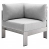 Modway Shore Sunbrella® Fabric Outdoor Patio Aluminum 6 Piece Sectional Sofa Set - Silver Gray - Corner Chair in Front Angle
