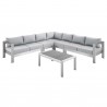 Modway Shore Sunbrella® Fabric Outdoor Patio Aluminum 6 Piece Sectional Sofa Set - Silver Gray - Set in Front Angle