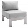 Modway Shore Sunbrella® Fabric Outdoor Patio Aluminum 6 Piece Sectional Sofa Set - Silver Gray - Armless Chair in Front Angle