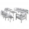 Modway Shore Sunbrella® Fabric Outdoor Patio Aluminum 9 Piece Sectional Sofa Set - Silver Gray - Set in Front Side Angle