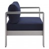 Modway Shore Sunbrella® Fabric Outdoor Patio Aluminum 9 Piece Sectional Sofa Set - Silver Navy - Armchair in Side Angle