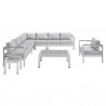 Modway Shore Sunbrella® Fabric Outdoor Patio Aluminum 8 Piece Sectional Sofa Set - Silver Gray - Set in Front Angle
