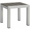 Modway Shore Sunbrella® Fabric Outdoor Patio Aluminum 7 Piece Set - Silver Navy - Side Table in Front Side Angle