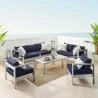 Modway Shore Sunbrella® Fabric Outdoor Patio Aluminum 7 Piece Set - Silver Navy - Lifestyle - Modway Shore Sunbrella® Fabric Outdoor Patio Aluminum 7 Piece Set - Silver Navy - Lifestyle