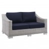 Modway Conway Sunbrella® Outdoor Patio Wicker Rattan 4-Piece Furniture Set in Light Gray Navy - Loveseat in Front Side Angle