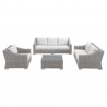 Modway Conway Sunbrella® Outdoor Patio Wicker Rattan 4-Piece Furniture Set - Light Gray White - Set in Front Angle