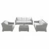 Modway Conway Sunbrella® Outdoor Patio Wicker Rattan 4-Piece Furniture Set - Light Gray White - Set in Front Angle - Modway Conway Sunbrella® Outdoor Patio Wicker Rattan 4-Piece Furniture Set - Light Gray White - Set in Front Angle