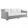 Modway Conway Sunbrella® Outdoor Patio Wicker Rattan 4-Piece Furniture Set - Light Gray White - Sofa in Front Side Angle