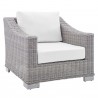 Modway Conway Sunbrella® Outdoor Patio Wicker Rattan 4-Piece Furniture Set - Light Gray White - Armless Chair in Front Side Angle