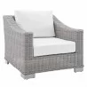 Modway Conway Sunbrella® Outdoor Patio Wicker Rattan 4-Piece Furniture Set - Light Gray White - Armless Chair in Front Side Angle - Modway Conway Sunbrella® Outdoor Patio Wicker Rattan 4-Piece Furniture Set - Light Gray White - Armless Chair in Front Side Angle
