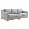 Modway Conway Sunbrella® Outdoor Patio Wicker Rattan 4-Piece Furniture Set in Light Gray Gray - Sofa in Front Side Angle