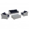 Modway Conway Sunbrella® Outdoor Patio Wicker Rattan 4-Piece Furniture Set in Light Gray Navy - Set in Front Top Angle