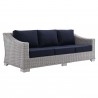 Modway Conway Sunbrella® Outdoor Patio Wicker Rattan 4-Piece Furniture Set in Light Gray Navy - Sofa in Front Side Angle