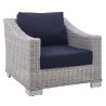 Modway Conway Sunbrella® Outdoor Patio Wicker Rattan 9-Piece Sectional Sofa Set - Light Gray Navy - Armchair in Front Side Angle