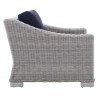 Modway Conway Sunbrella® Outdoor Patio Wicker Rattan 9-Piece Sectional Sofa Set - Light Gray Navy - Armchair in Side Angle