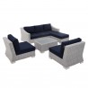 Modway Conway Sunbrella® Outdoor Patio Wicker Rattan 5-Piece Furniture Set - Light Gray Navy - Set in Front Side Angle