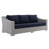 Modway Conway Sunbrella® Outdoor Patio Wicker Rattan 5-Piece Furniture Set - Light Gray Navy - Sofa in Front Side Angle