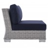 Modway Conway Sunbrella® Outdoor Patio Wicker Rattan 5-Piece Furniture Set - Light Gray Navy - Armless Chair in Side Angle