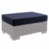Modway Conway Sunbrella® Outdoor Patio Wicker Rattan 5-Piece Furniture Set - Light Gray Navy - Ottoman in Front Side Angle