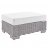 Modway Conway Sunbrella® Outdoor Patio Wicker Rattan 6-Piece Furniture Set - Light Gray White - Ottoman in Front Side Angle