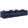 Modway Saybrook Outdoor Patio Upholstered 4-Piece Sectional Sofa - Navy - Set in Front Side Angle