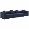 Modway Saybrook Outdoor Patio Upholstered 4-Piece Sectional Sofa - Navy - Set in Front Side Angle - Modway Saybrook Outdoor Patio Upholstered 4-Piece Sectional Sofa - Navy - Set in Front Side Angle
