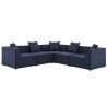 Modway Saybrook Outdoor Patio Upholstered 5-Piece Sectional Sofa - Navy - Set in Front Side Angle