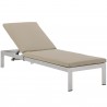 Modway Shore Outdoor Patio Aluminum Chaise with Cushions in Silver Beige - Front Side Angle