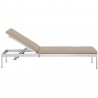 Modway Shore Outdoor Patio Aluminum Chaise with Cushions in Silver Beige - Side Angle
